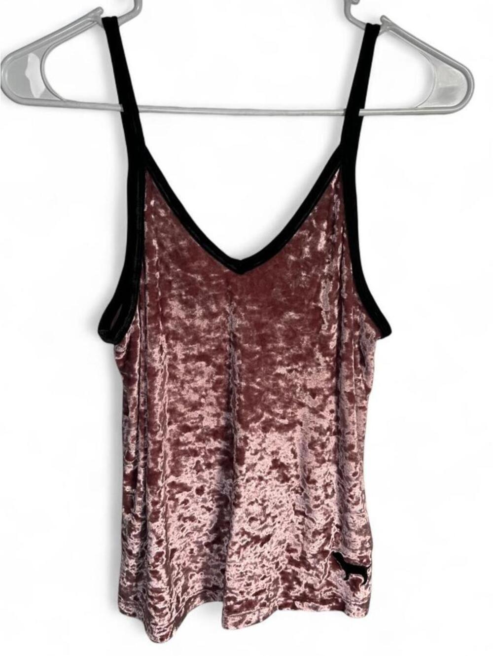 VS PINK Tank Top Womens XS Pink Velvet Black Trim Sleepwear Camisole Sleep Cami